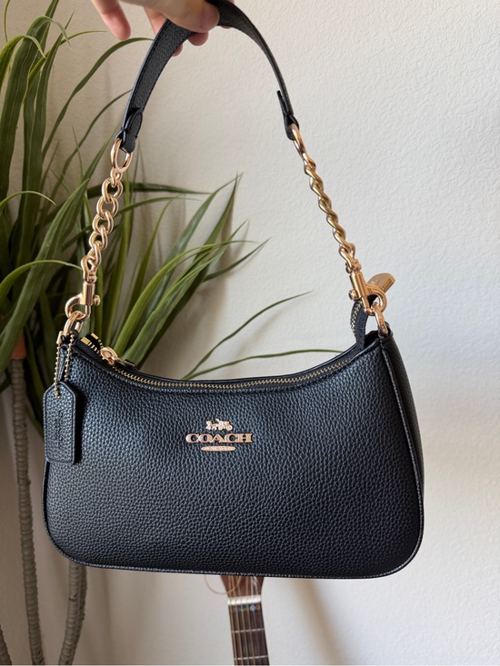 Coach Handbags - Coach Black Teri Pebbled Leather Shoulder Bag with Gold Hardware